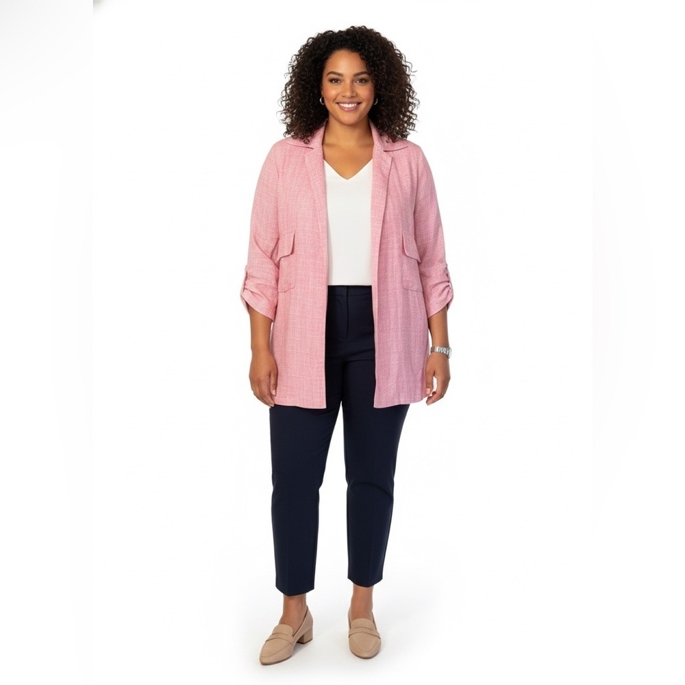 Shamask 100% Linen Open Front Jacket Size 1 Oversized Large XL Pink